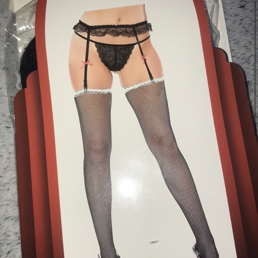 🪞 NEW sexy lace trim stockings and garter set of 3 - Picture 3 of 5